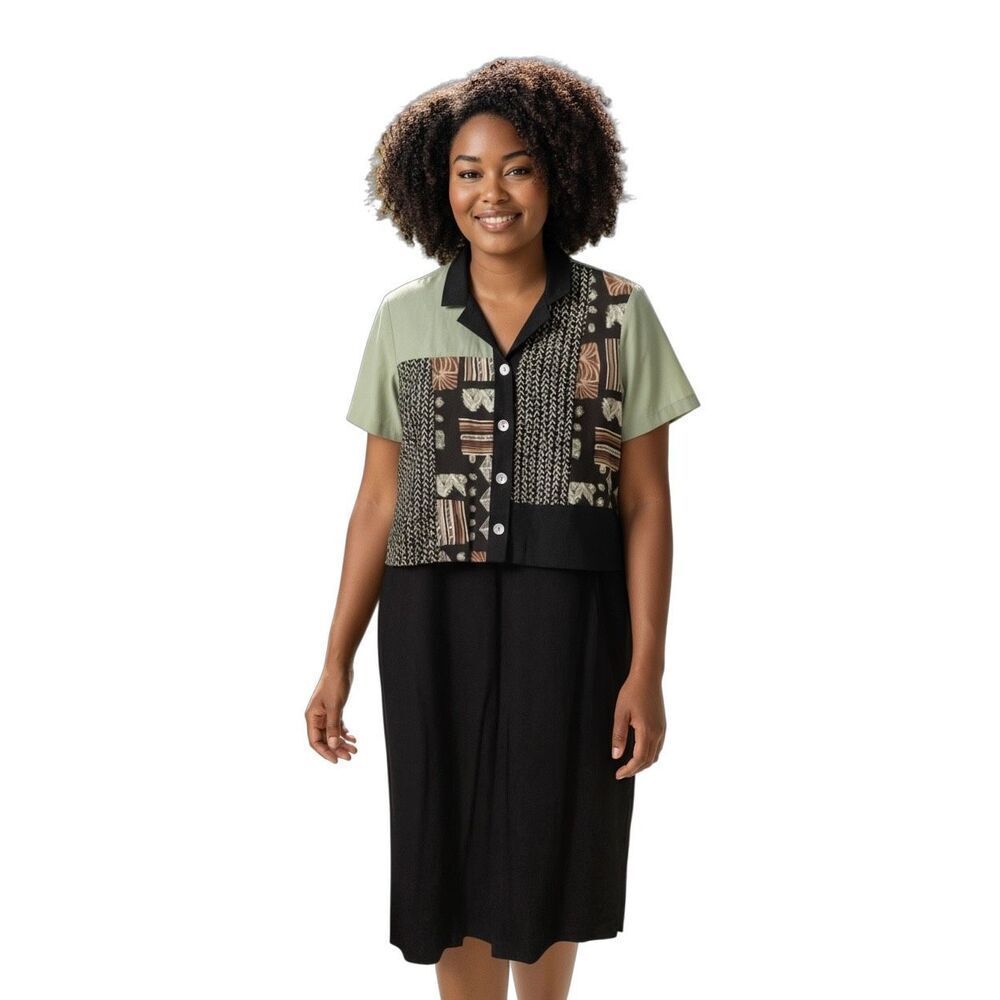 Vintage Positive Attitude Linen Blend Maxi Dress Set 16